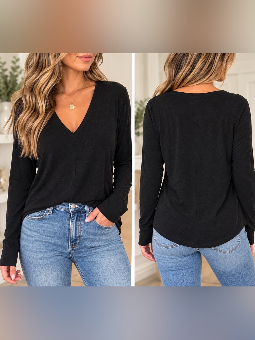 Reformation Black V-Neck Long Sleeve Size XS Like New